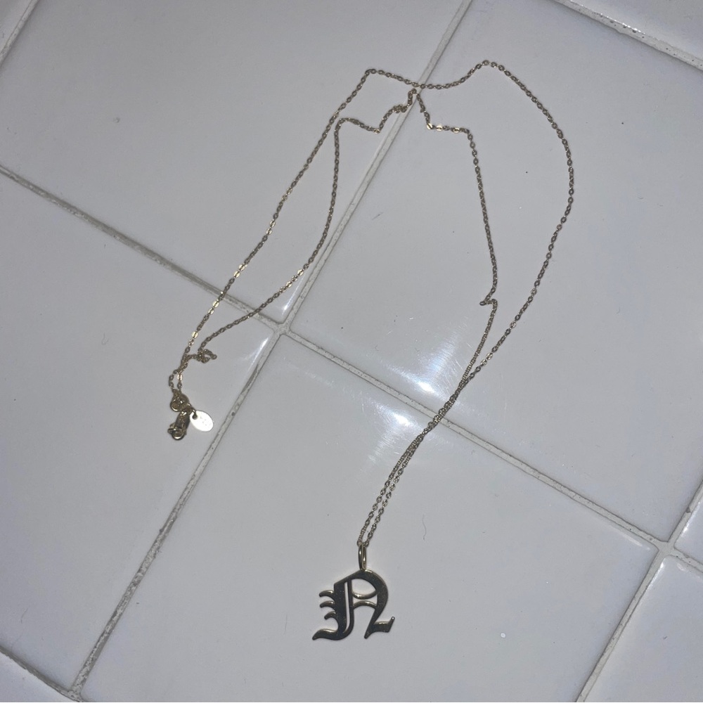 Old English Initial N Pendant Necklace Gold